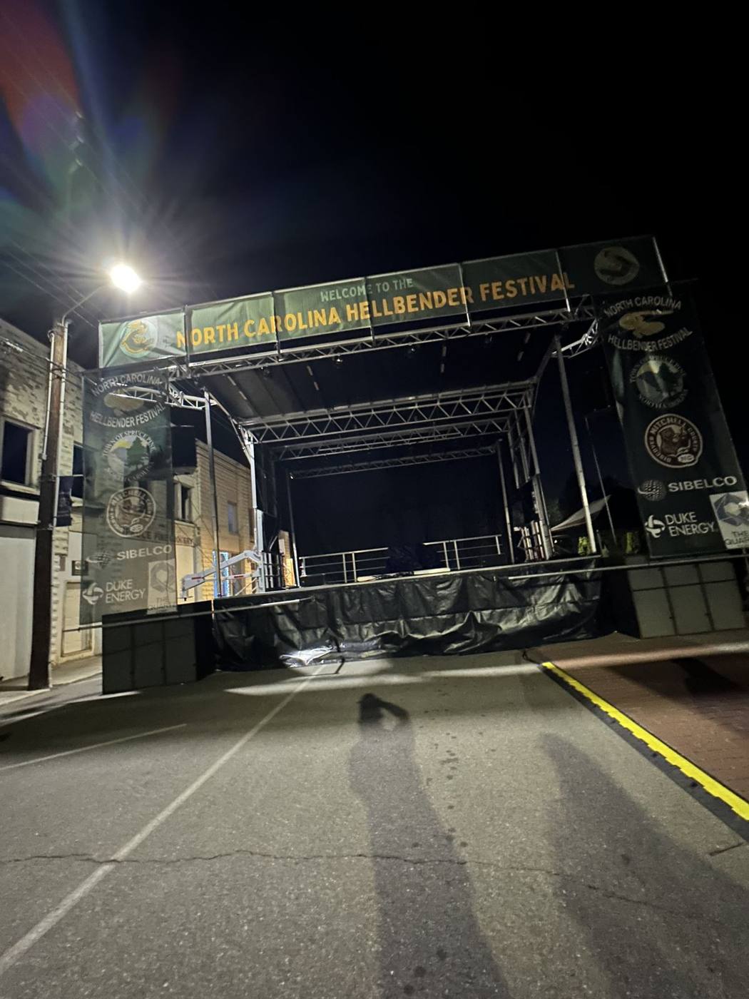 The SL100 set on Main Street at night for the NC Hellbender Festival